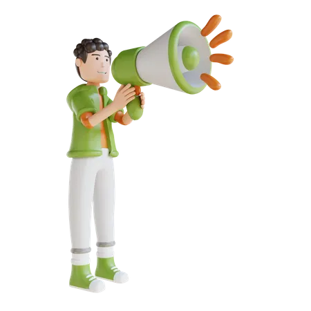 Business Man Holding Megaphone For Marketing  3D Illustration