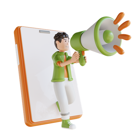 Business Man Holding Megaphone Mobile Marketing  3D Illustration