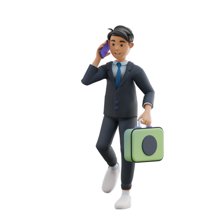 Business Man In a Call While Walking  3D Illustration