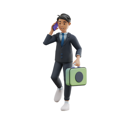 Business Man In a Call While Walking  3D Illustration