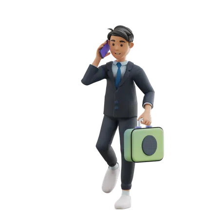 Business Man In a Call While Walking  3D Illustration