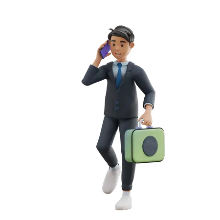 Business Man In a Call While Walking 3D Illustration