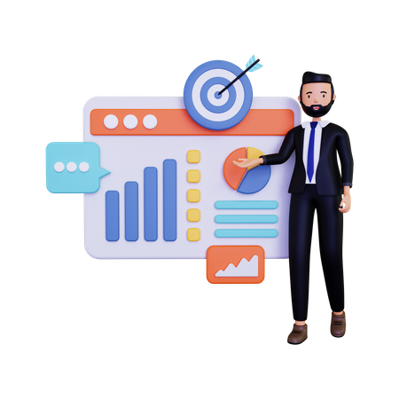 Business Man presenting Business Growth  3D Icon
