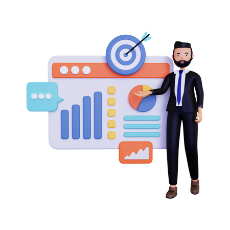 Business Man presenting Business Growth 3D Illustration