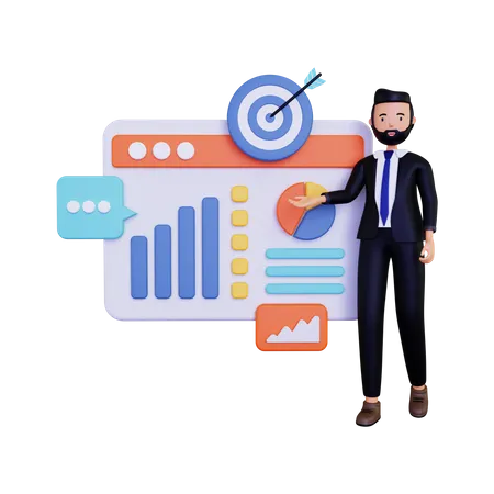 Business Man presenting Business Growth 3D Illustration