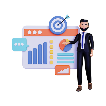 Business Man presenting Business Growth  3D Illustration