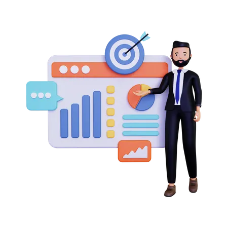 Business Man presenting Business Growth  3D Illustration