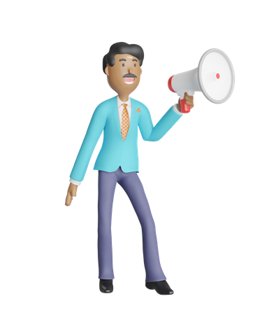 Business man screaming with megaphone 3D Illustration