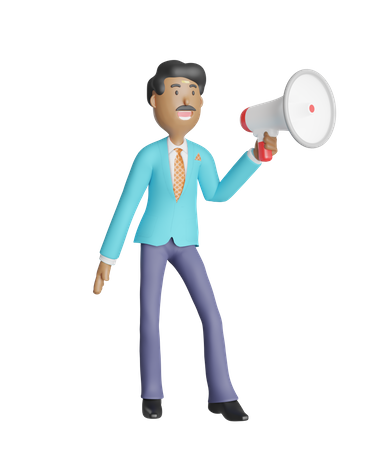 Business man screaming with megaphone  3D Illustration