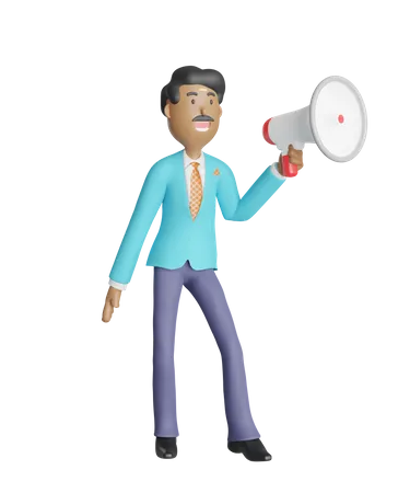 Business man screaming with megaphone  3D Illustration