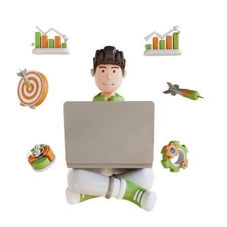 Business Man Sitting With Laptop Appearance  3D Illustration