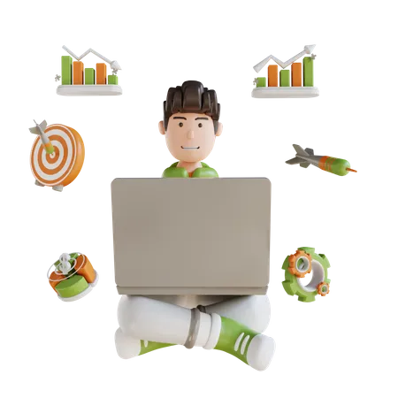 Business Man Sitting With Laptop Appearance  3D Illustration