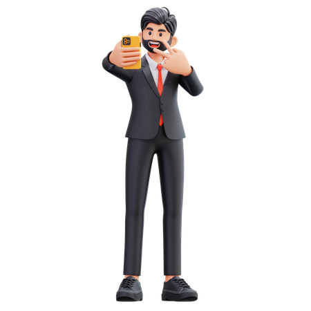 Business Man Taking Selfie  3D Illustration