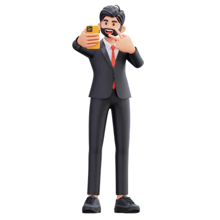 Business Man Taking Selfie  3D Illustration