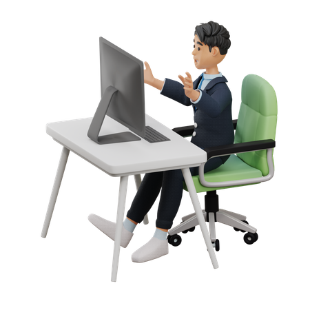 Business Man Working in Front of Computer 3D Illustration