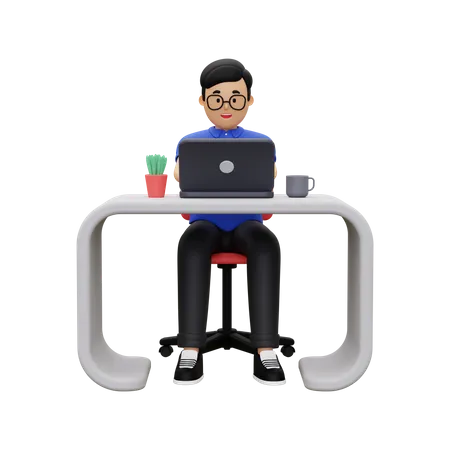 Business man working on laptop  3D Illustration