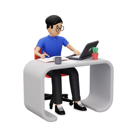 Business man working on laptop  3D Illustration