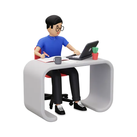 Business man working on laptop  3D Illustration