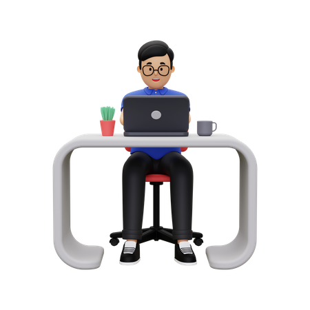 Business man working on laptop 3D Illustration
