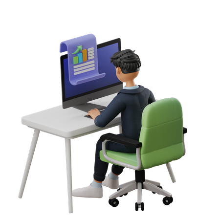 Business Man Working With Data 3D Illustration