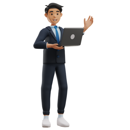 Business Man Working with Laptop  3D Illustration