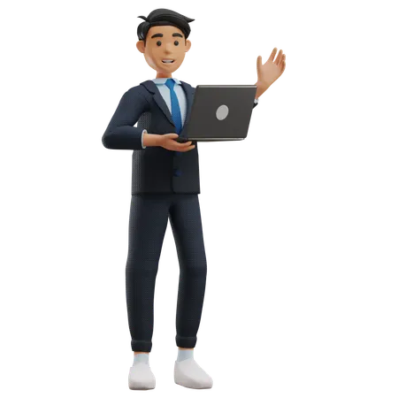 Business Man Working with Laptop  3D Illustration