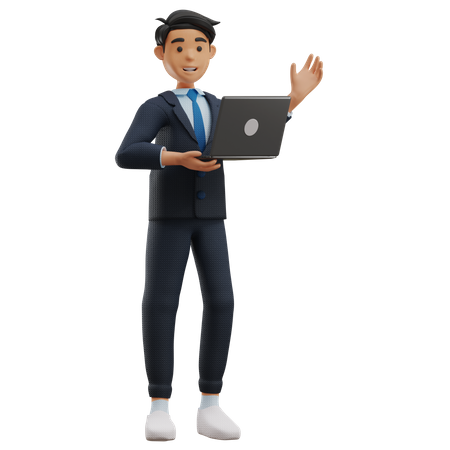 Business Man Working with Laptop  3D Illustration