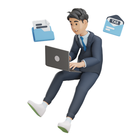 Business Man Working with Mails  3D Illustration