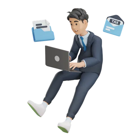 Business Man Working with Mails  3D Illustration