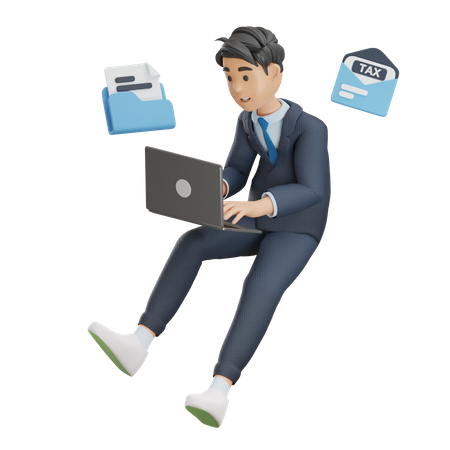 Business Man Working with Mails  3D Illustration