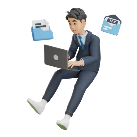 Business Man Working with Mails 3D Illustration