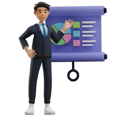 Business Man Working With Presentation  3D Illustration