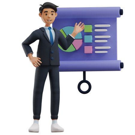 Business Man Working With Presentation  3D Illustration