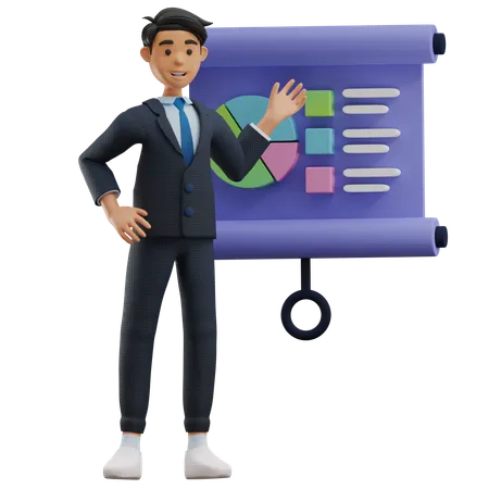 Business Man Working With Presentation  3D Illustration