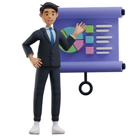 Business Man Working With Presentation  3D Illustration