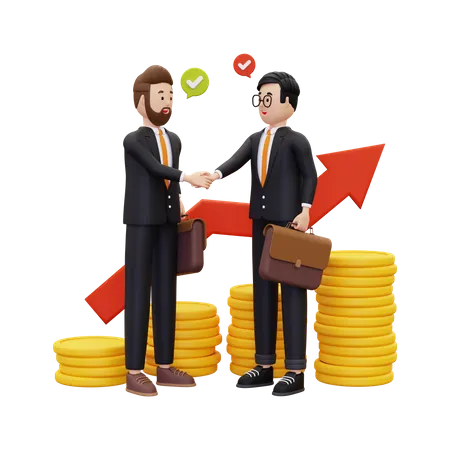 3 D Business Partner Shaking Hands With A Pile Of Gold Coins 3D Illustration