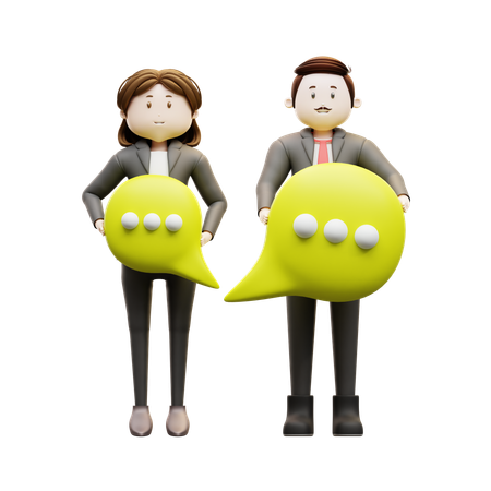 Business Partners Are Holding Chat Bubble  3D Illustration