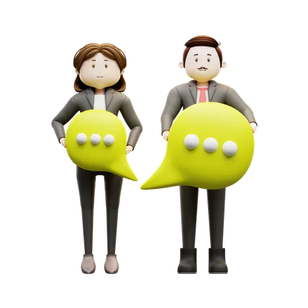 Business Partners Are Holding Chat Bubble  3D Illustration