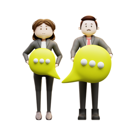 Business Partners Are Holding Chat Bubble  3D Illustration