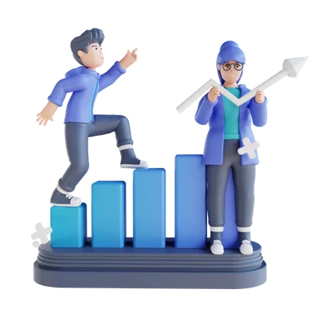 Business people doing analysis growth  3D Illustration