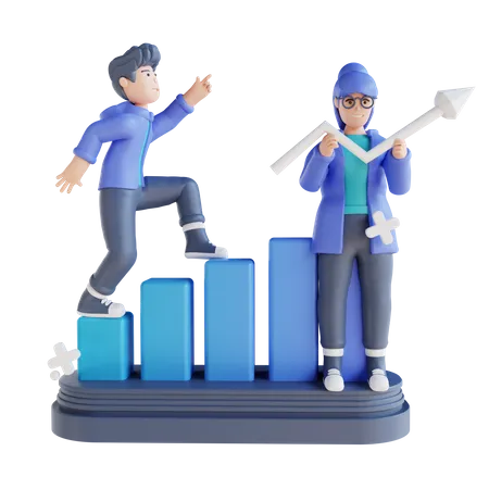 Business people doing analysis growth 3D Illustration