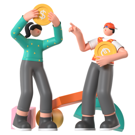 Business people doing Currency Exchange  3D Icon