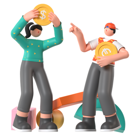 Business people doing Currency Exchange  3D Illustration