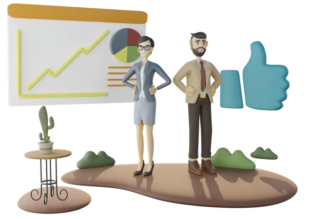 Business people giving analysis growth presentation  3D Illustration