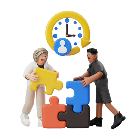 Business People Solving Jigsaw Puzzle  3D Illustration