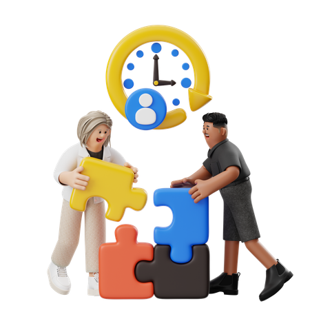 Business People Solving Jigsaw Puzzle  3D Illustration