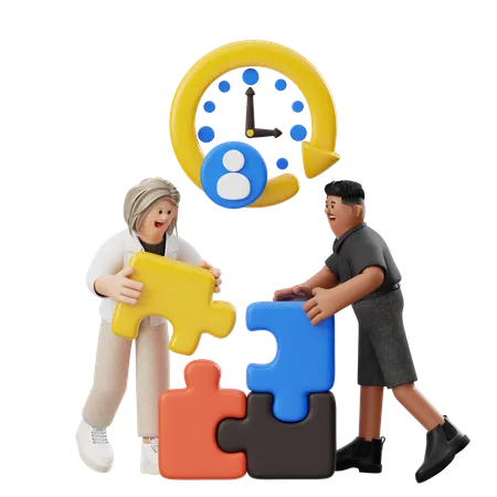 Business People Solving Jigsaw Puzzle  3D Illustration
