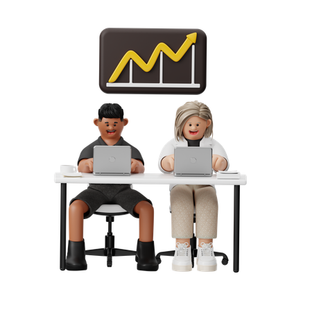 Business People With Growth Chart  3D Illustration