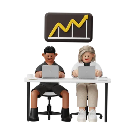 Business People With Growth Chart  3D Illustration
