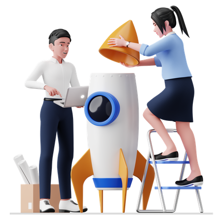 Business people working on startup  3D Illustration